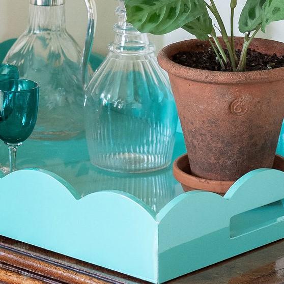 Turquoise Medium Lacquered Scallop Serving Tray