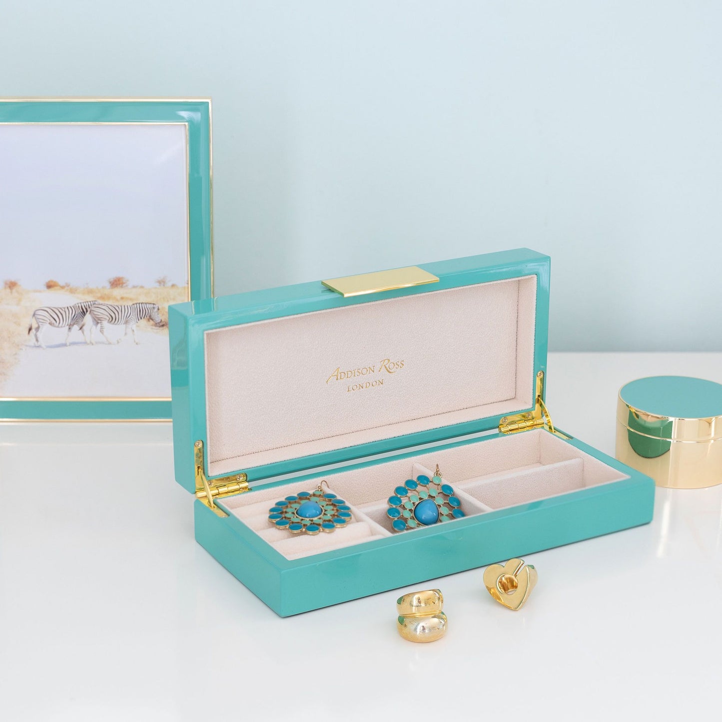 Turquoise Jewellery Box with Gold