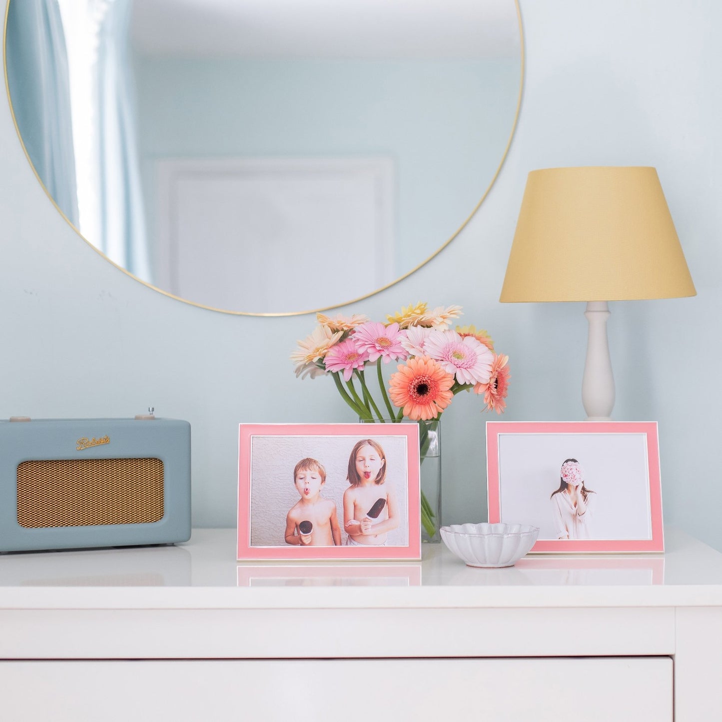 Coral Enamel & Silver Frame