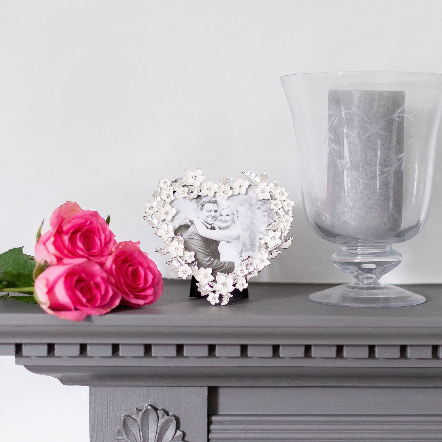 Silver & White Heart Flower Frame