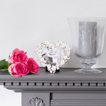 Silver & White Heart Flower Frame