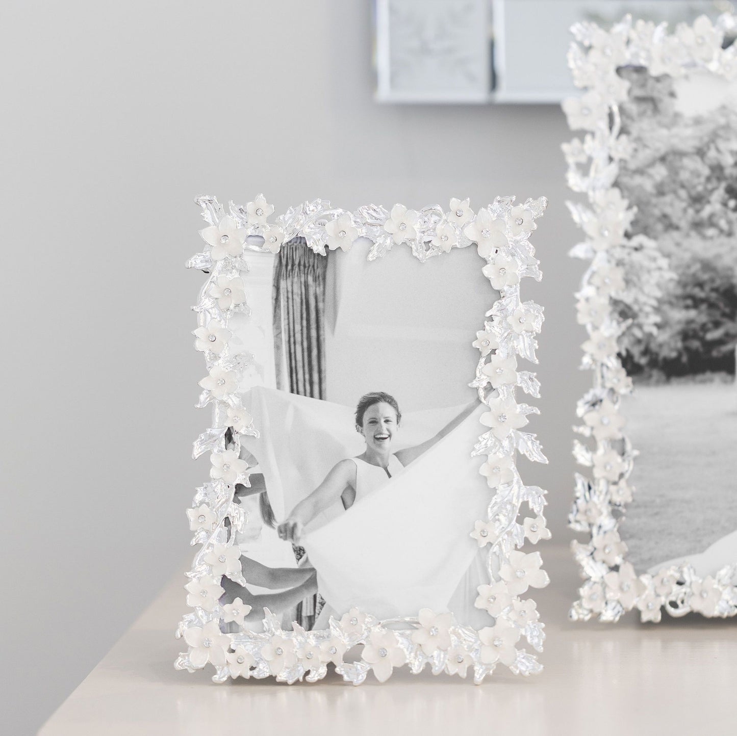 Silver & White Flower Frame