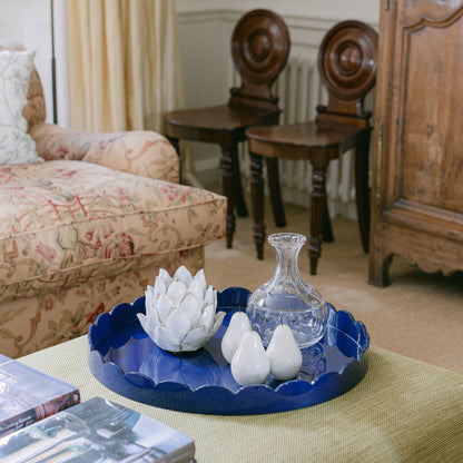 Navy Round Large Lacquered Scallop Tray