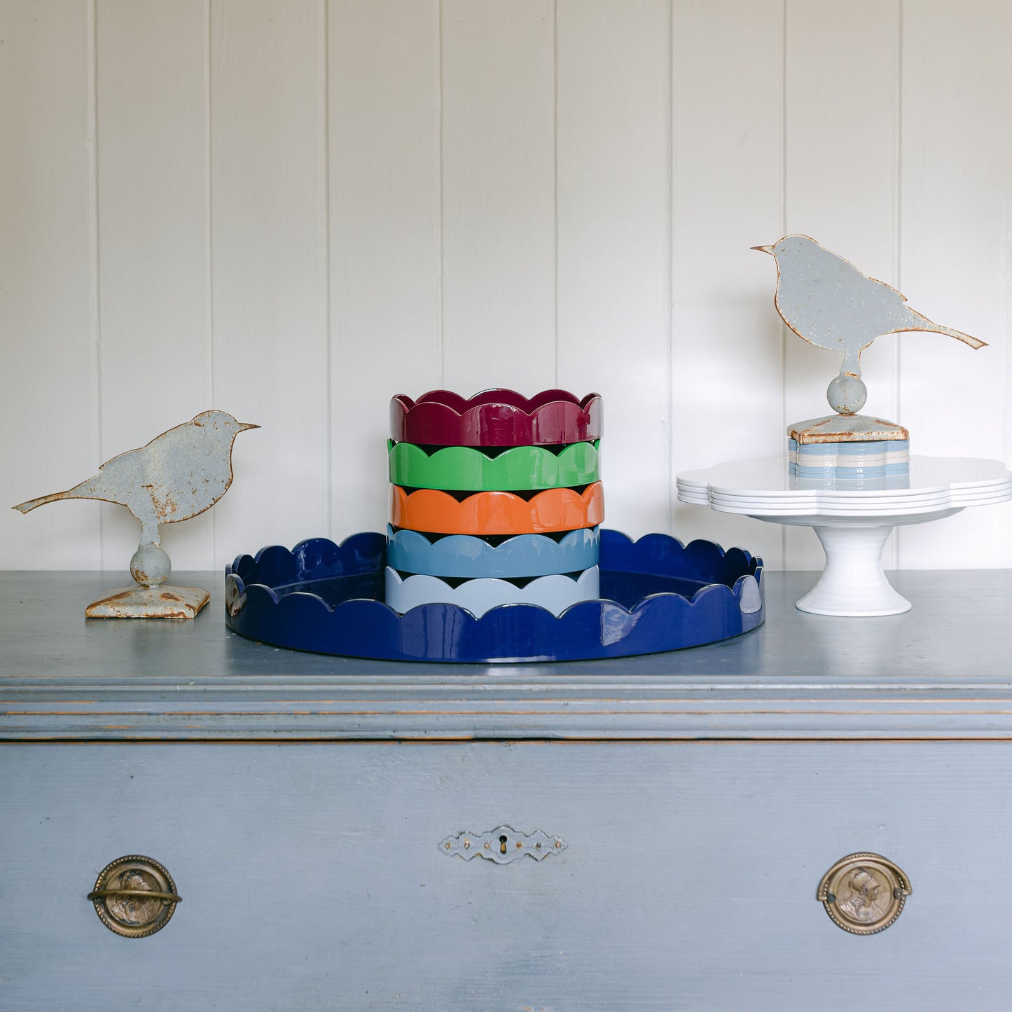 Navy Blue Small Scallop Round Tray