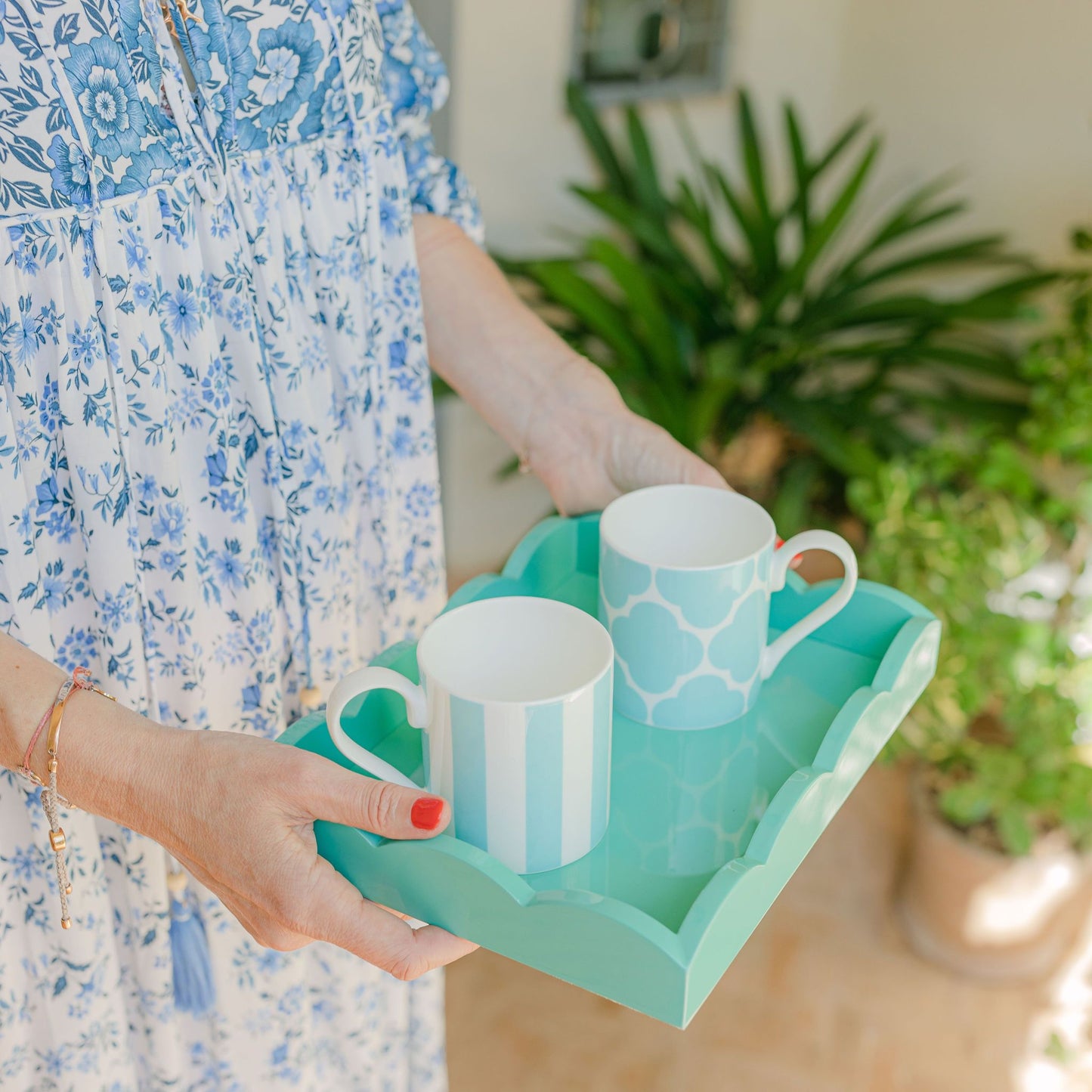 Turquoise Small Lacquered Scalloped Tray