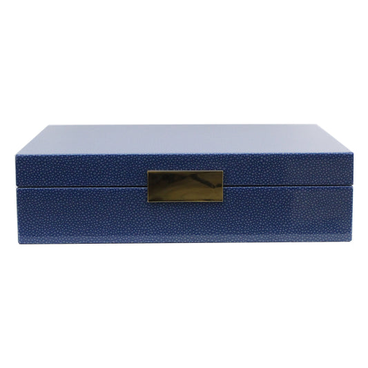 Large Blue Shagreen Lacquer Box with Silver