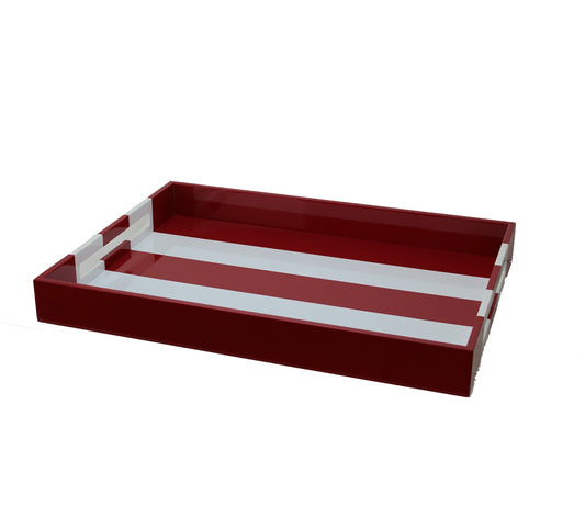 Burgundy Striped Large Lacquered Ottoman Tray