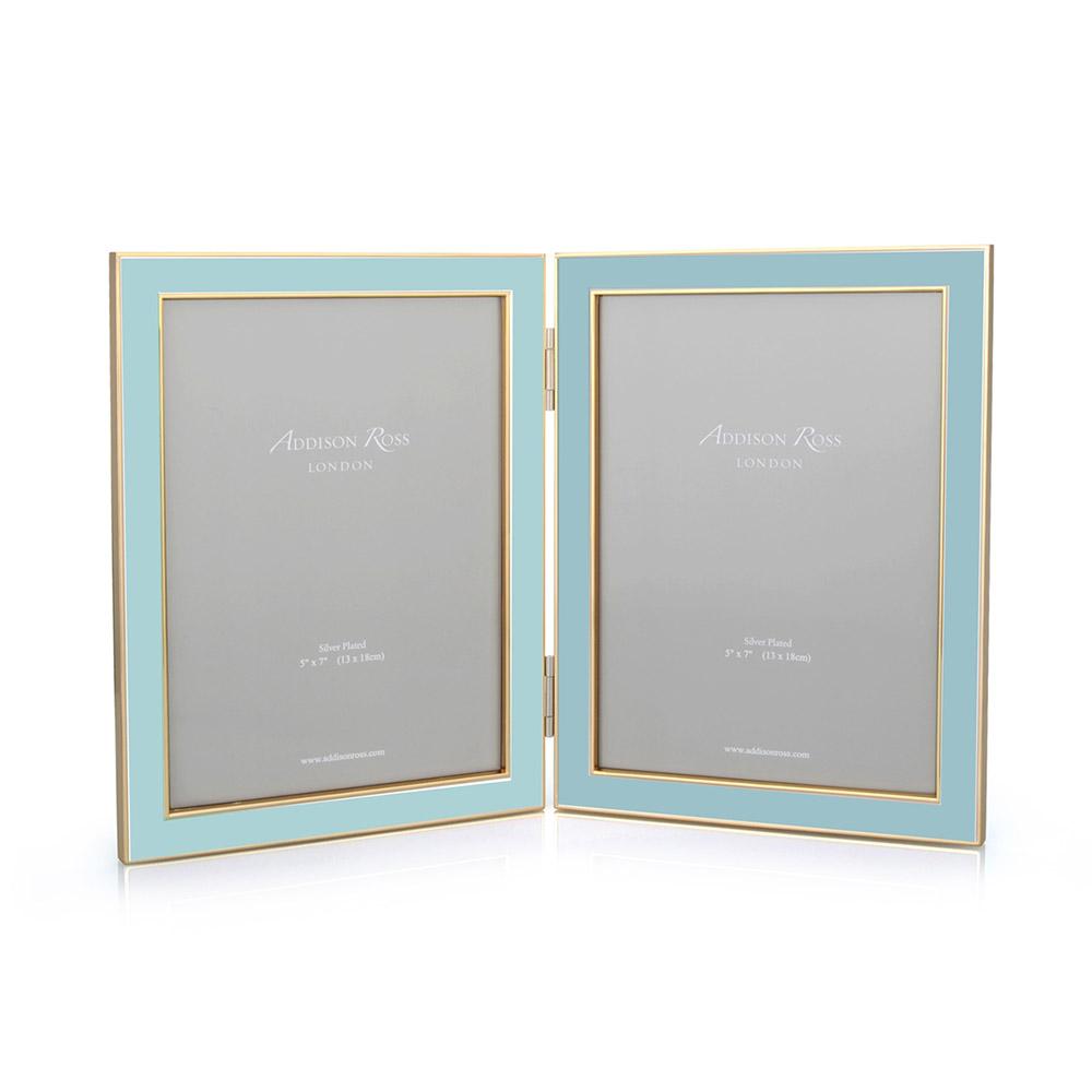 Powder Blue Enamel & Gold Double Frame