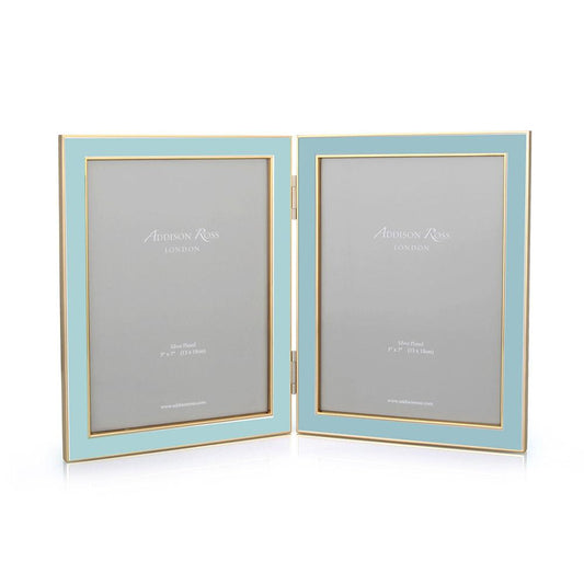 Powder Blue Enamel & Gold Double Frame