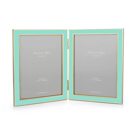 Turquoise Blue Enamel & Gold Double Frame