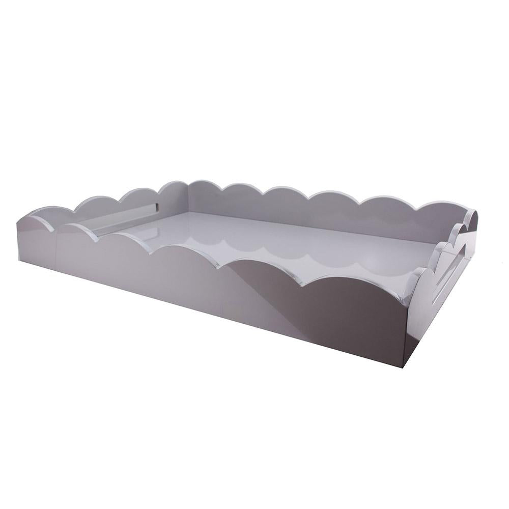 Chiffon Grey Large Lacquered Scallop Ottoman Tray